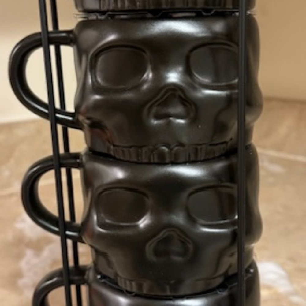 Skull Coffee Cups set of 4 with holder